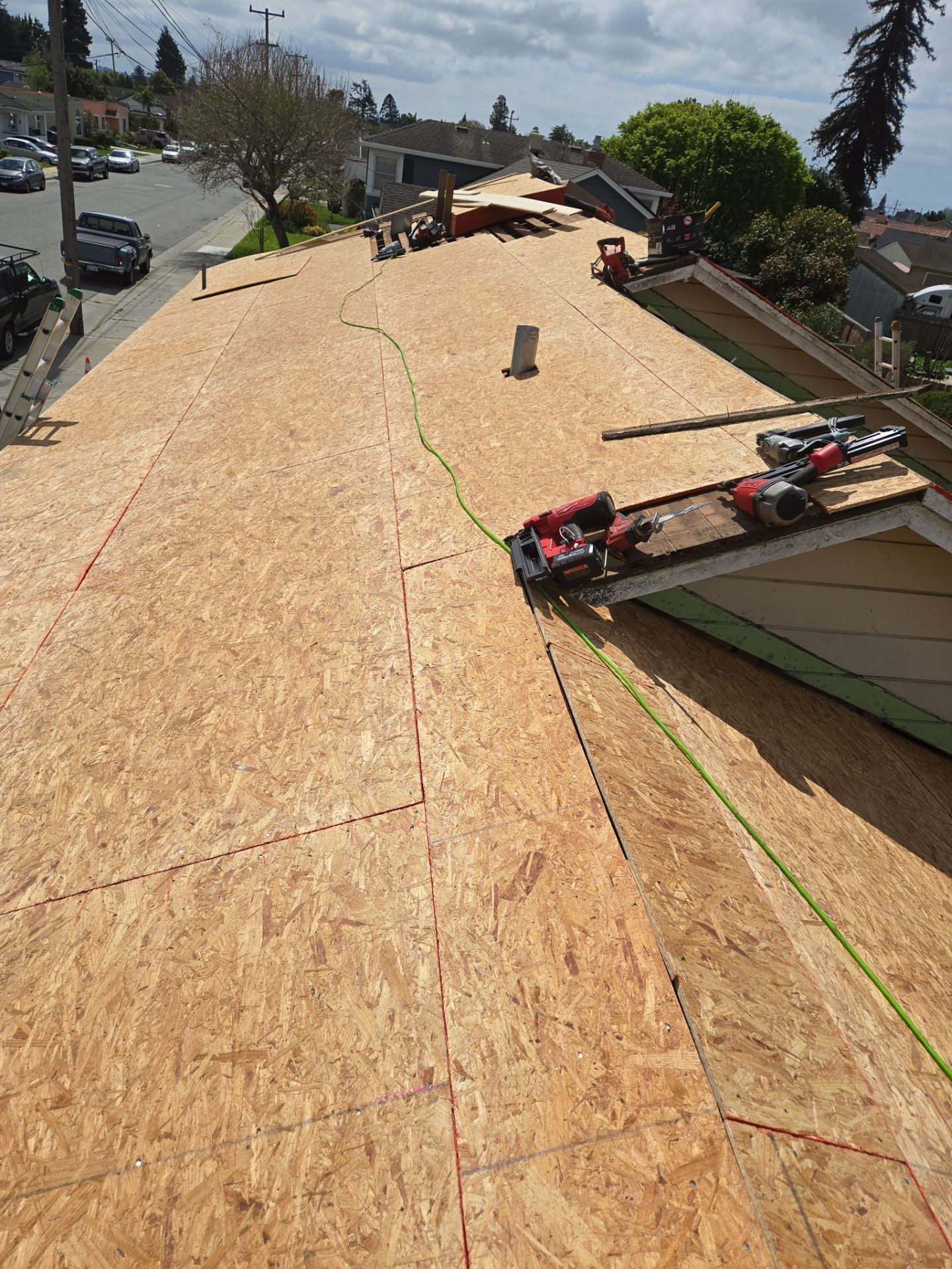 New plywood roof decking installed during an insurance-approved roof replacement